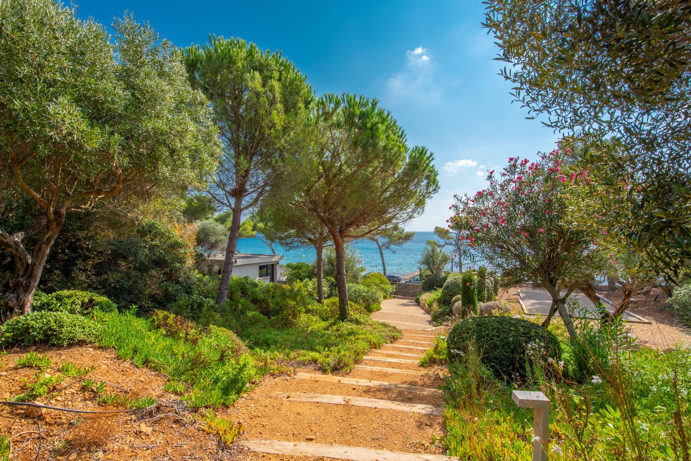 Garden path of a villa leading to the sea
